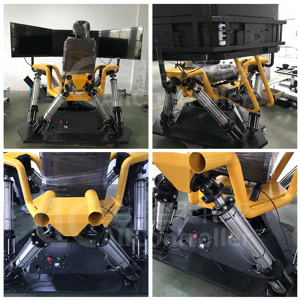 Yellow 6DOF racing simulator display